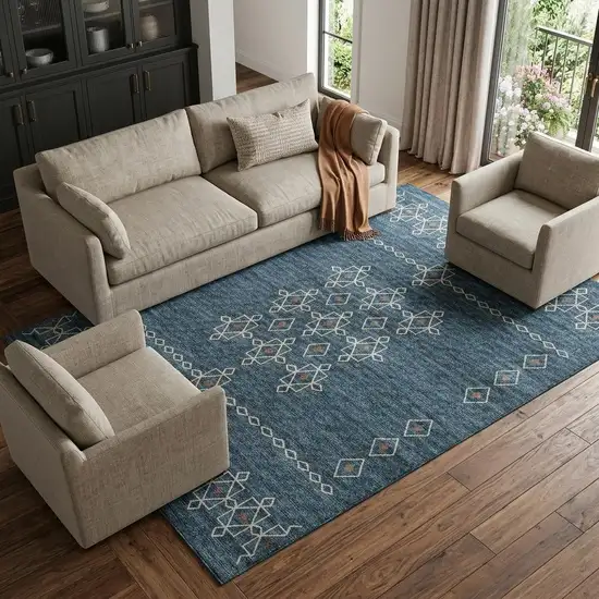 Blue Rust And Ivory Tribal Washable Area Rug With UV Protection Photo 1