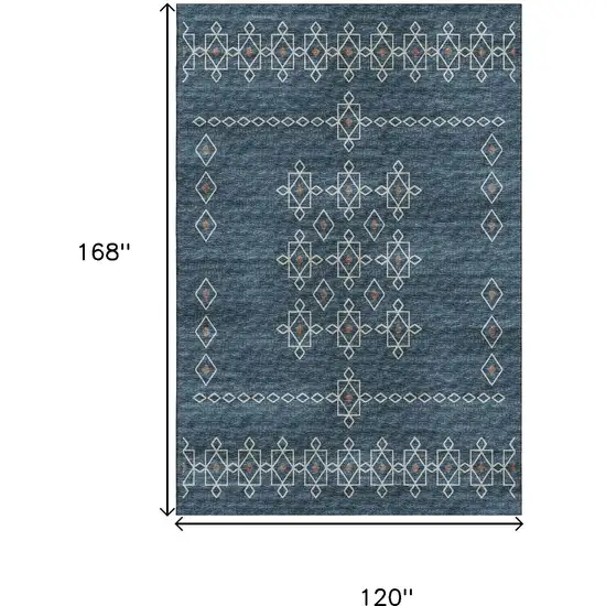 Blue Rust And Ivory Tribal Washable Area Rug With UV Protection Photo 3