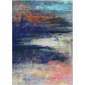 Photo of Blue Rust And Pink Abstract Washable Indoor Outdoor Area Rug