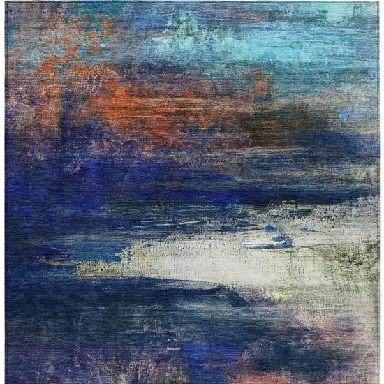 Blue Rust And Pink Abstract Washable Indoor Outdoor Area Rug Photo 3