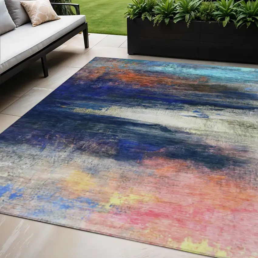 Blue Rust And Pink Abstract Washable Indoor Outdoor Area Rug Photo 2
