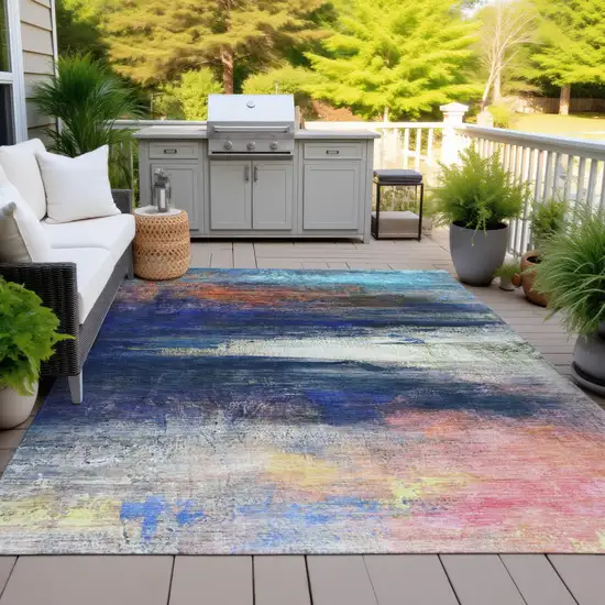 Blue Rust And Pink Abstract Washable Indoor Outdoor Area Rug Photo 5