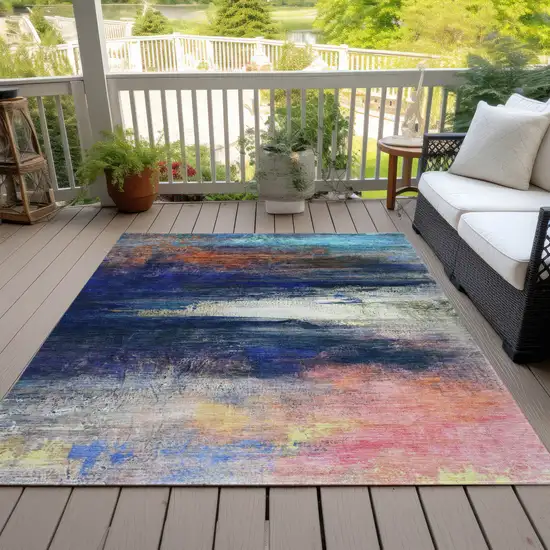 Blue Rust And Pink Abstract Washable Indoor Outdoor Area Rug Photo 8