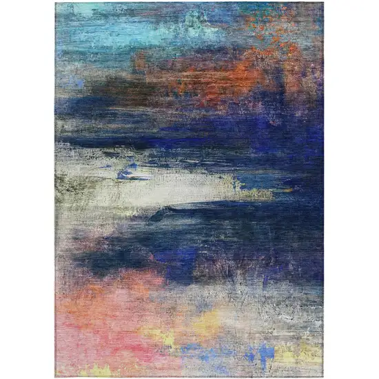 Blue Rust And Pink Abstract Washable Indoor Outdoor Area Rug Photo 1