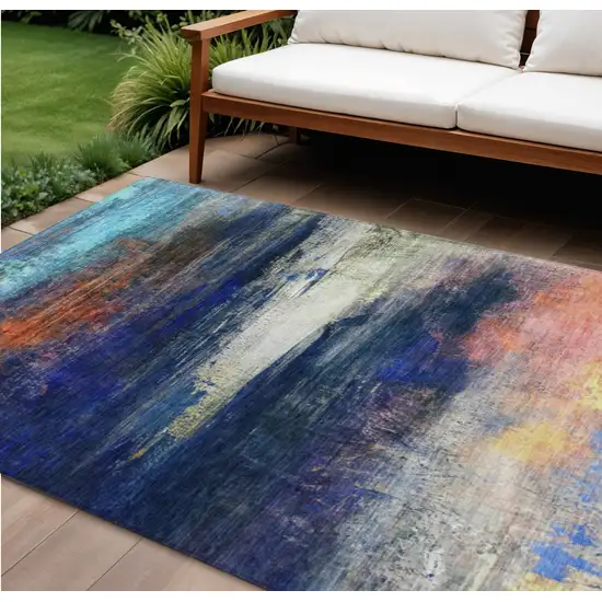 Blue Rust And Pink Abstract Washable Indoor Outdoor Area Rug Photo 2