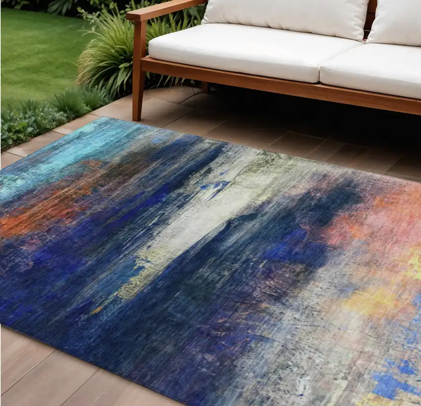 Blue Rust And Pink Abstract Washable Indoor Outdoor Area Rug Photo 2