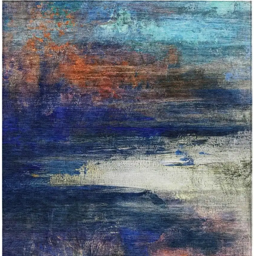 Blue Rust And Pink Abstract Washable Indoor Outdoor Area Rug Photo 9