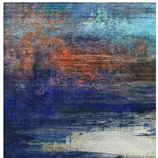 Blue Rust And Pink Abstract Washable Indoor Outdoor Area Rug Photo 3