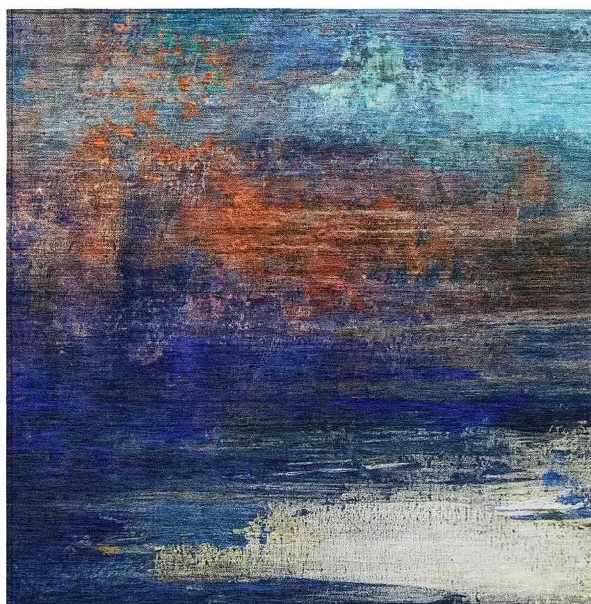 Blue Rust And Pink Abstract Washable Indoor Outdoor Area Rug Photo 3