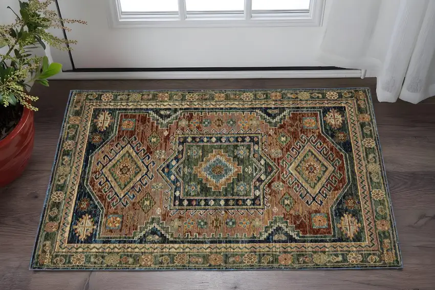 Blue Rust And Tan Tribal Area Rug Photo 1