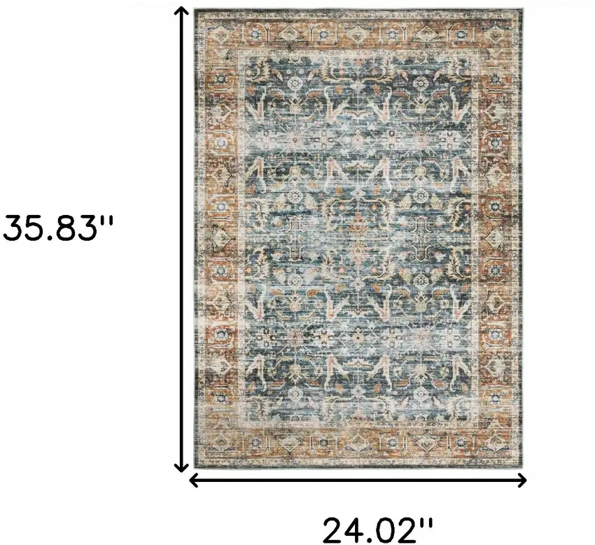 Blue Rust Gold And Olive Oriental Printed Stain Resistant Non Skid Area Rug Photo 3