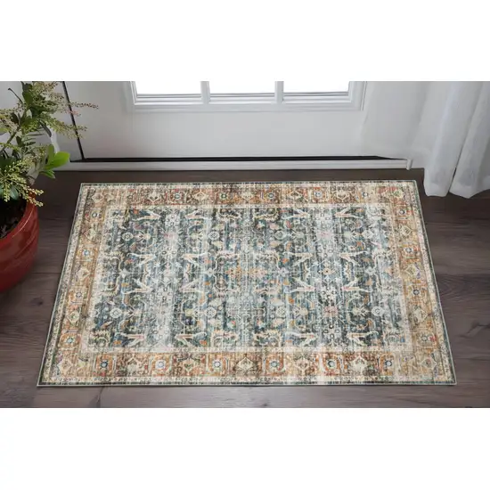 Blue Rust Gold And Olive Oriental Printed Stain Resistant Non Skid Area Rug Photo 1