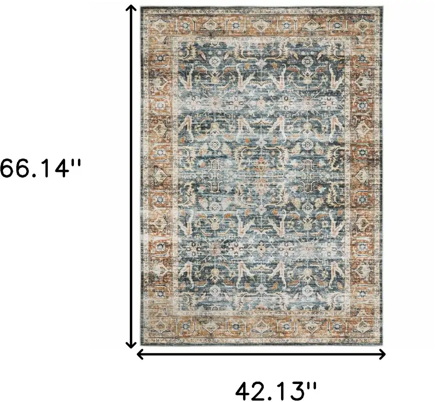 Blue and Beige Oriental Non Skid Area Rug Photo 3