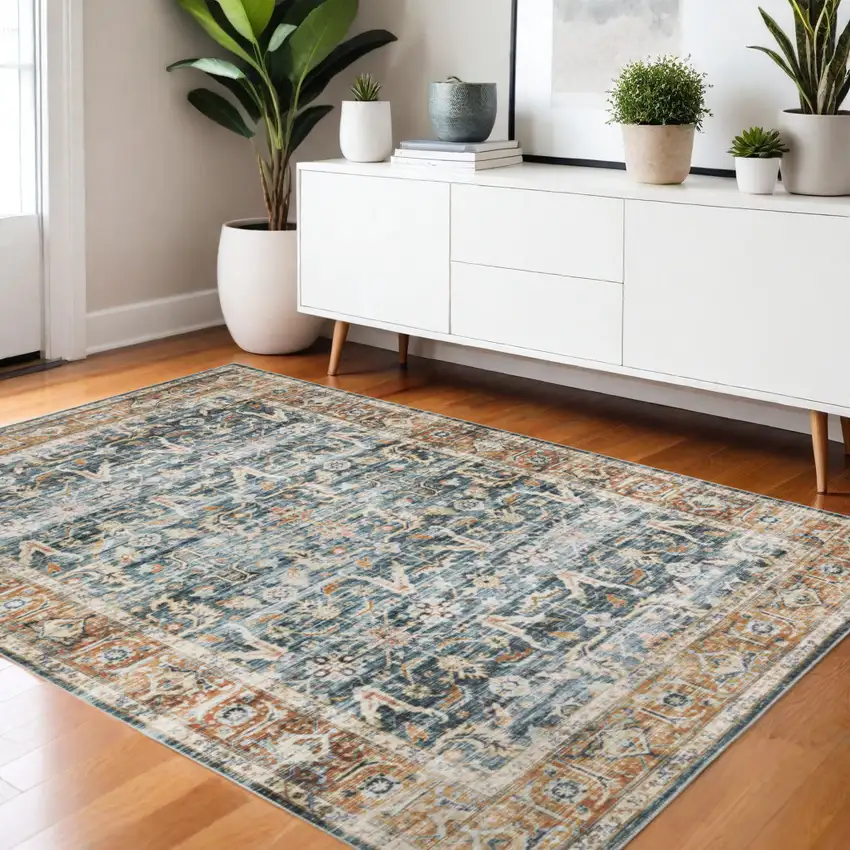 Blue and Beige Oriental Non Skid Area Rug Photo 1