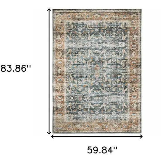 Blue Rust Gold And Olive Oriental Printed Stain Resistant Non Skid Area Rug Photo 3
