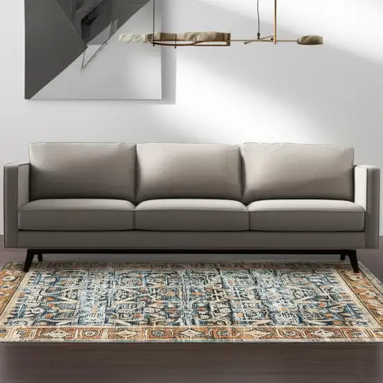 Blue Rust Gold And Olive Oriental Printed Stain Resistant Non Skid Area Rug Photo 1
