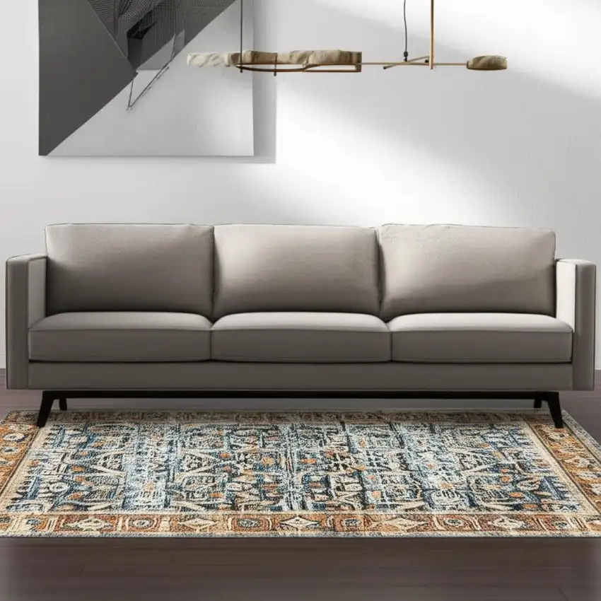 Blue Rust Gold And Olive Oriental Printed Stain Resistant Non Skid Area Rug Photo 1