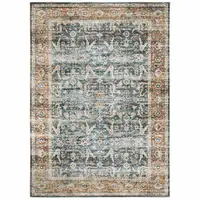 Photo of Blue Rust Gold And Olive Oriental Printed Stain Resistant Non Skid Area Rug