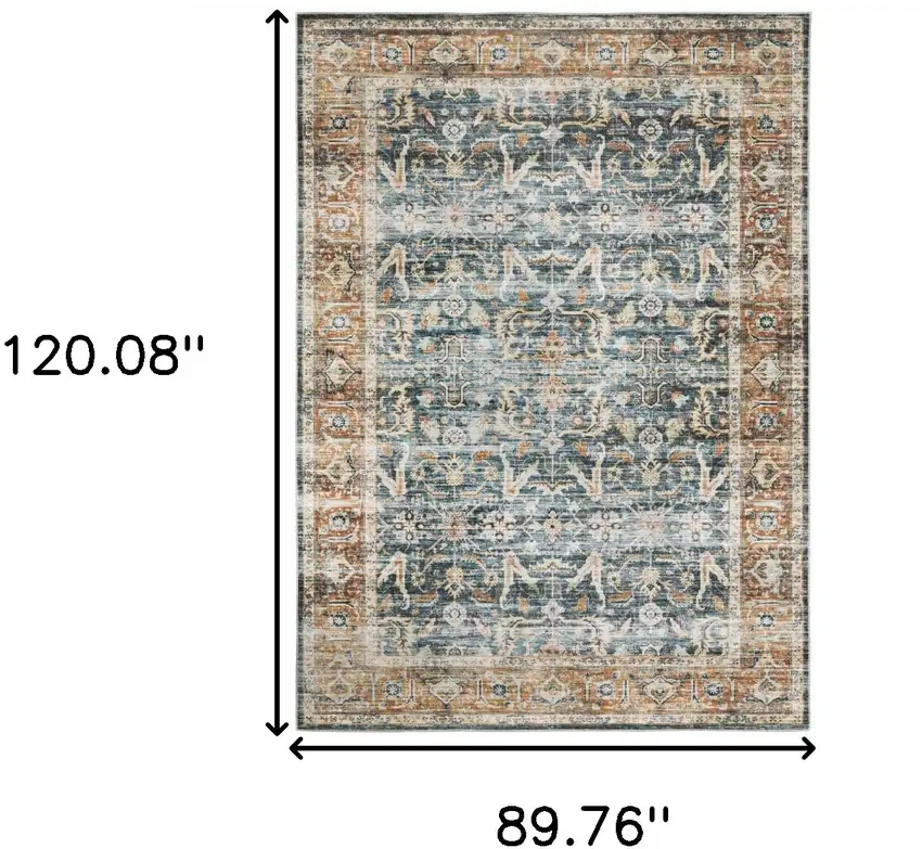 Blue and Beige Oriental Non Skid Area Rug Photo 3
