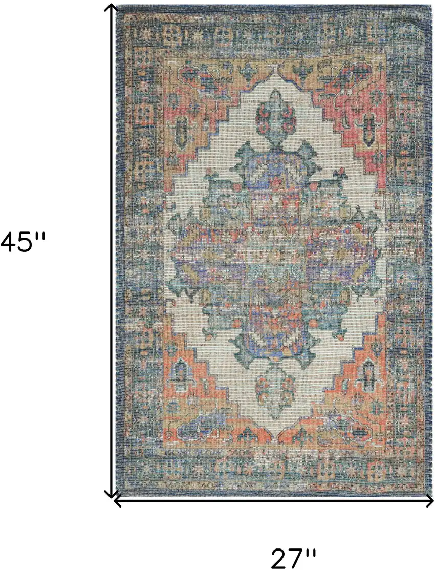 2'X4' Blue Rust Orange Hand Woven Diamond Medallion Indoor Accent Rug Photo 3