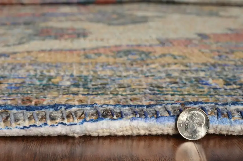 2'X4' Blue Rust Orange Hand Woven Diamond Medallion Indoor Accent Rug Photo 5