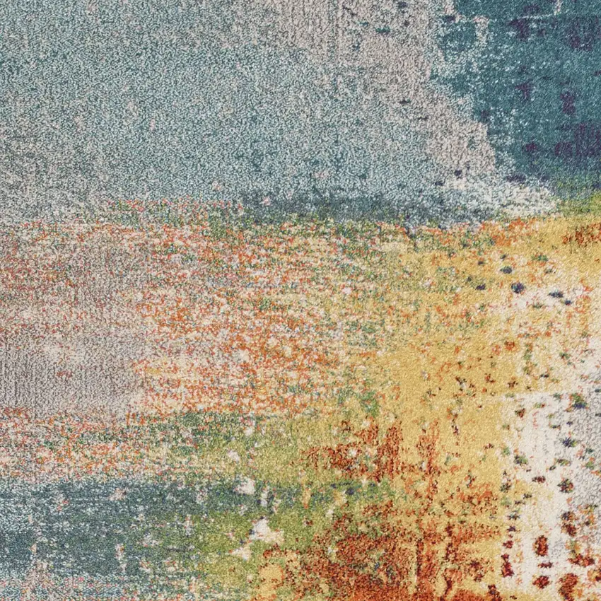 Blue Rust Orange Machine Woven Abstract Brushstrokes Indoor Area Rug Photo 2