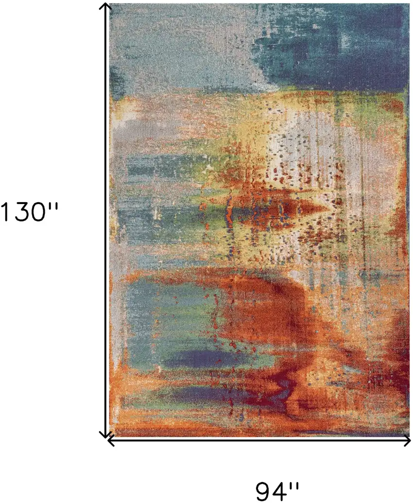 Blue Rust Orange Machine Woven Abstract Brushstrokes Indoor Area Rug Photo 3