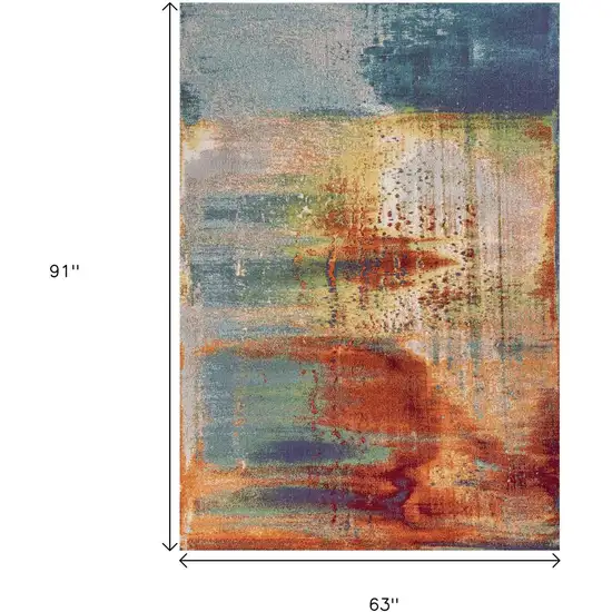 Blue Rust And Orange Abstract Area Rug Photo 3