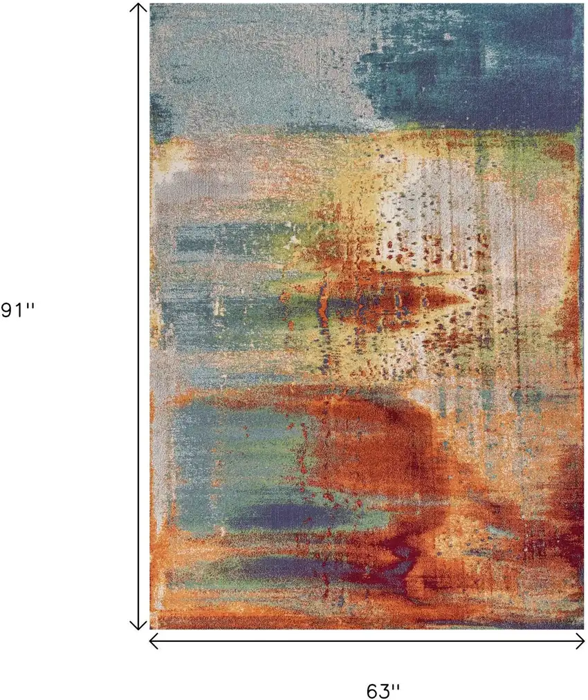 Blue Rust And Orange Abstract Area Rug Photo 3