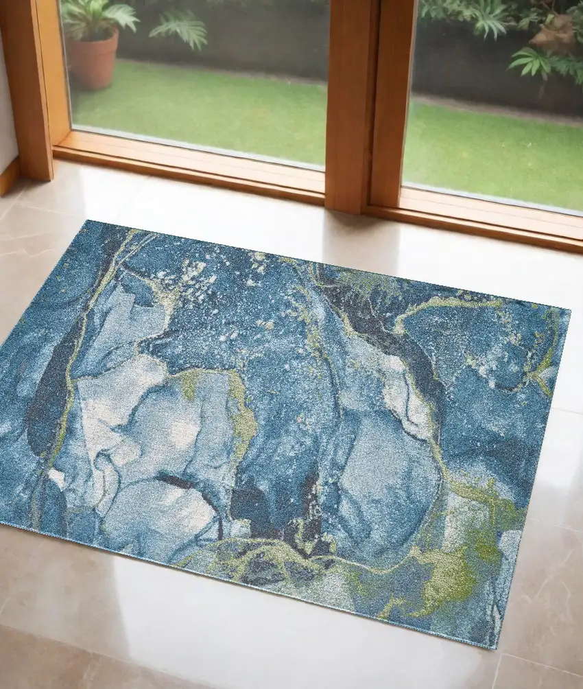 Teal Blue Abstract Area Rug Photo 1
