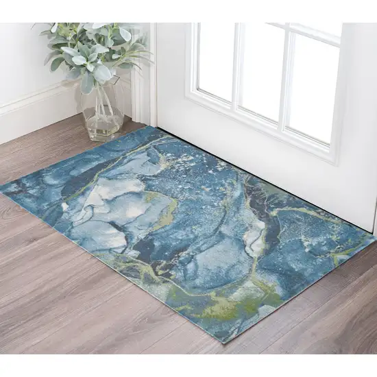 Teal Blue Abstract Area Rug Photo 1