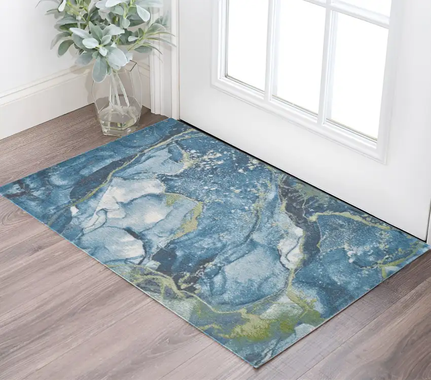 Teal Blue Abstract Area Rug Photo 1