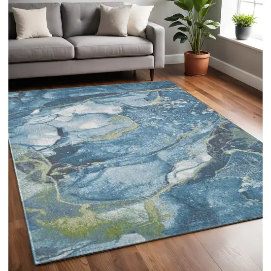 Teal Blue Green And Ivory Abstract Area Rug Photo 1