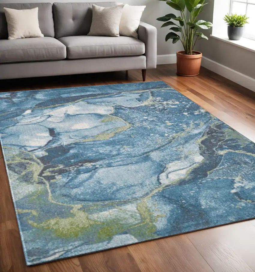 Teal Blue Green And Ivory Abstract Area Rug Photo 1