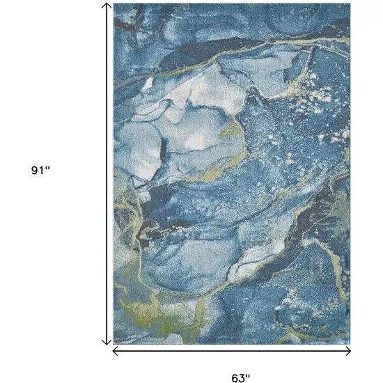 Teal Blue Green And Ivory Abstract Area Rug Photo 3