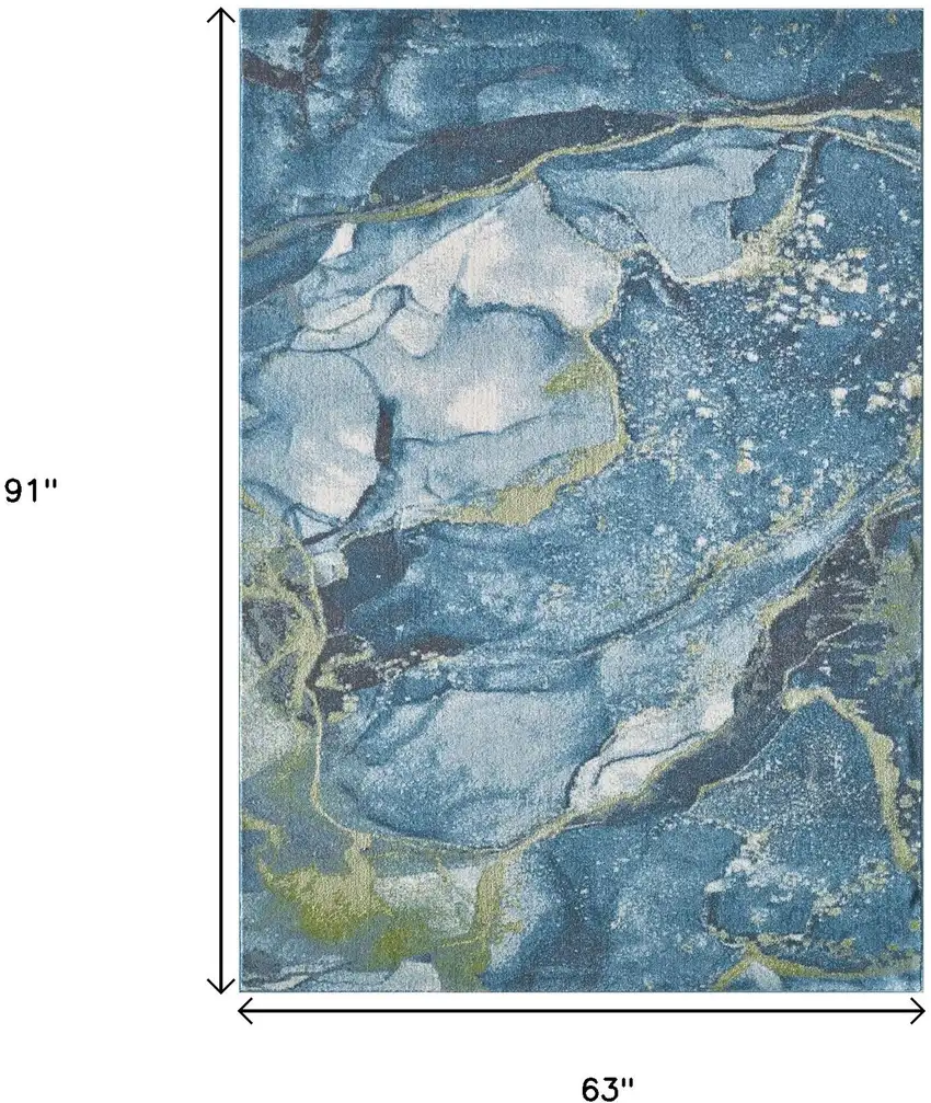 Teal Blue Green And Ivory Abstract Area Rug Photo 3