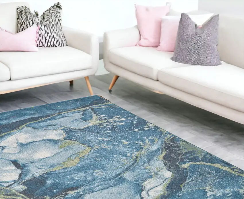 Teal Blue Abstract Dhurrie Area Rug Photo 1