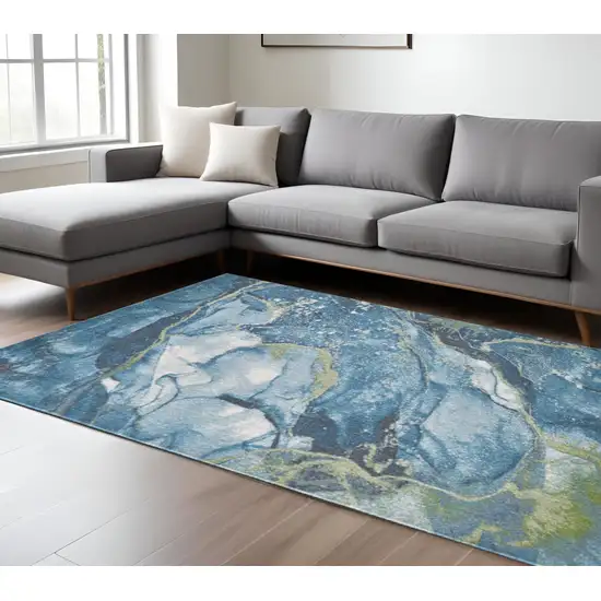 Teal Blue Green And Ivory Abstract Area Rug Photo 1