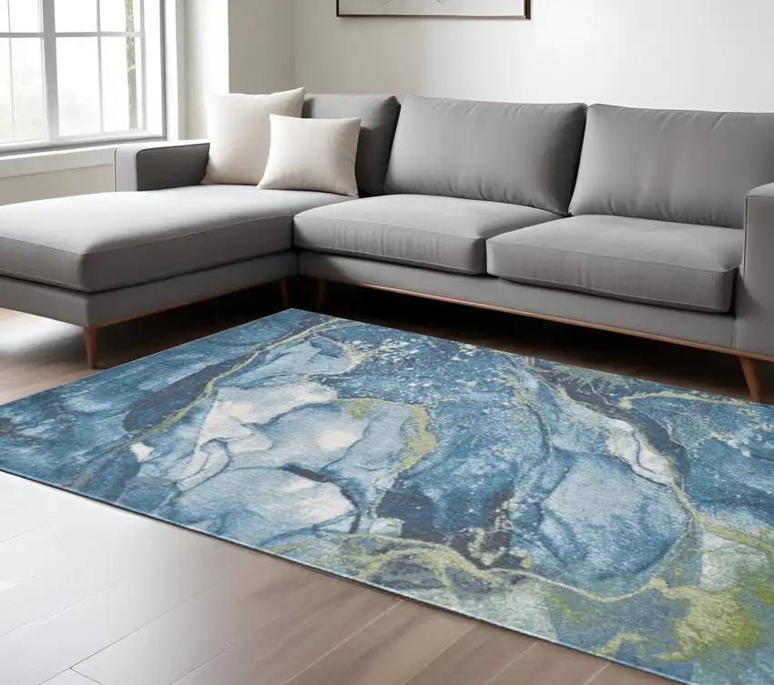 Teal Blue Green And Ivory Abstract Area Rug Photo 1