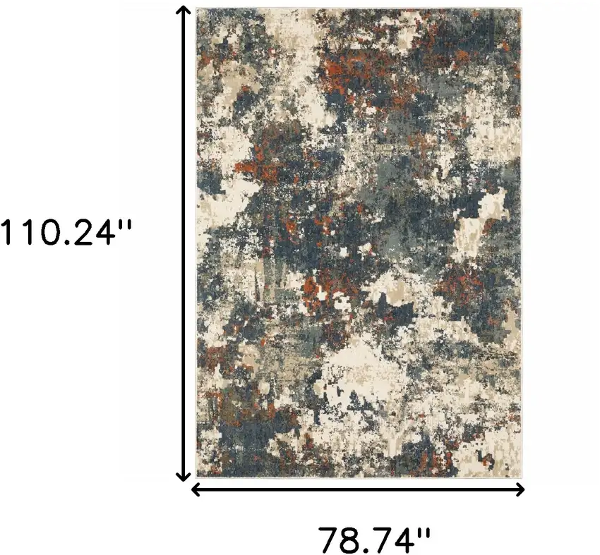 Blue Sage And Orange Abstract Power Loom Stain Resistant Area Rug Photo 10