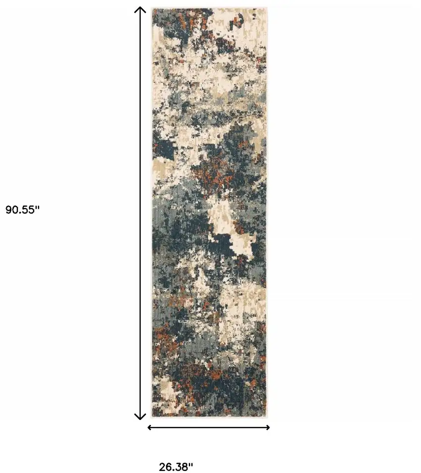 Blue Sage And Orange Abstract Power Loom Stain Resistant Runner Rug Photo 9