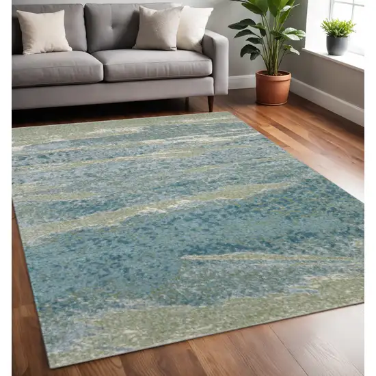 Blue And Green Abstract Area Rug Photo 1