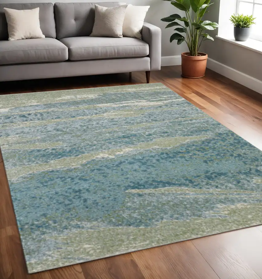 Blue And Green Abstract Area Rug Photo 1