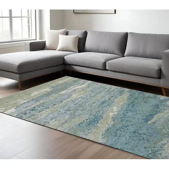 Blue And Green Abstract Area Rug Photo 1
