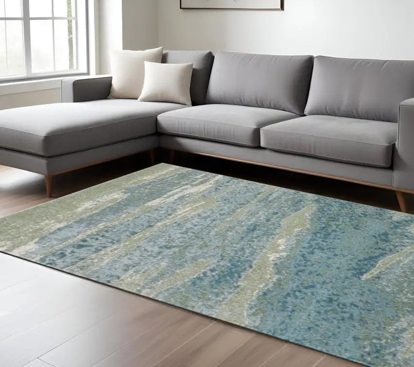 Blue And Green Abstract Area Rug Photo 1