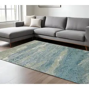 Photo of Blue Sage Impressionistic Ocean Area Rug