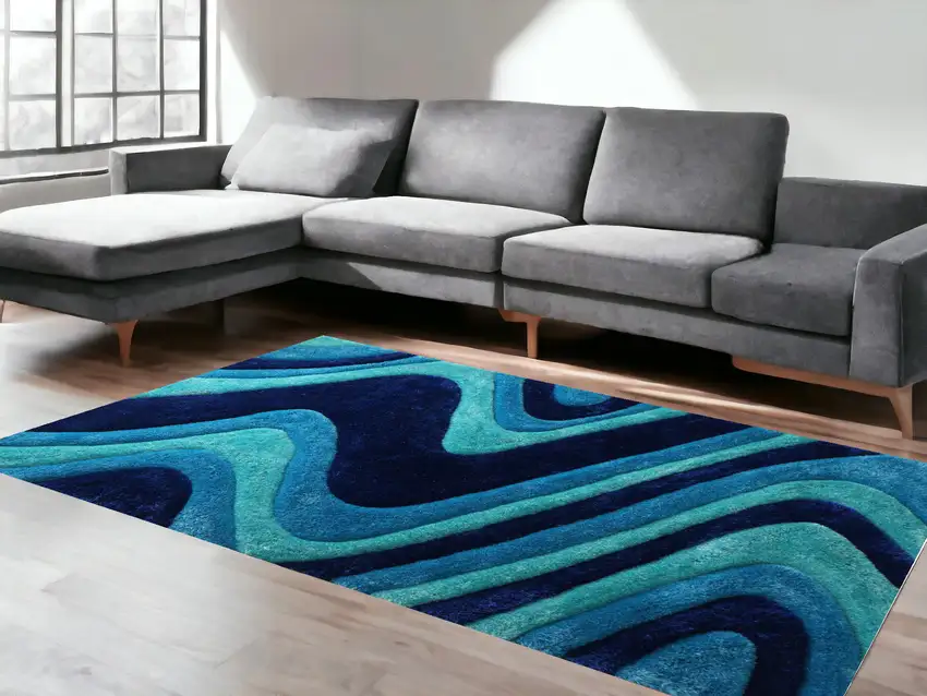 Blue Shag Hand Tufted Area Rug Photo 1