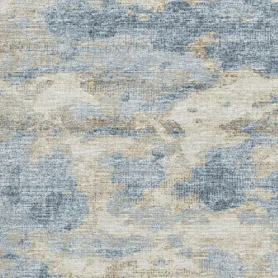 Blue Silver And Gold Abstract Washable Area Rug With UV Protection Photo 4