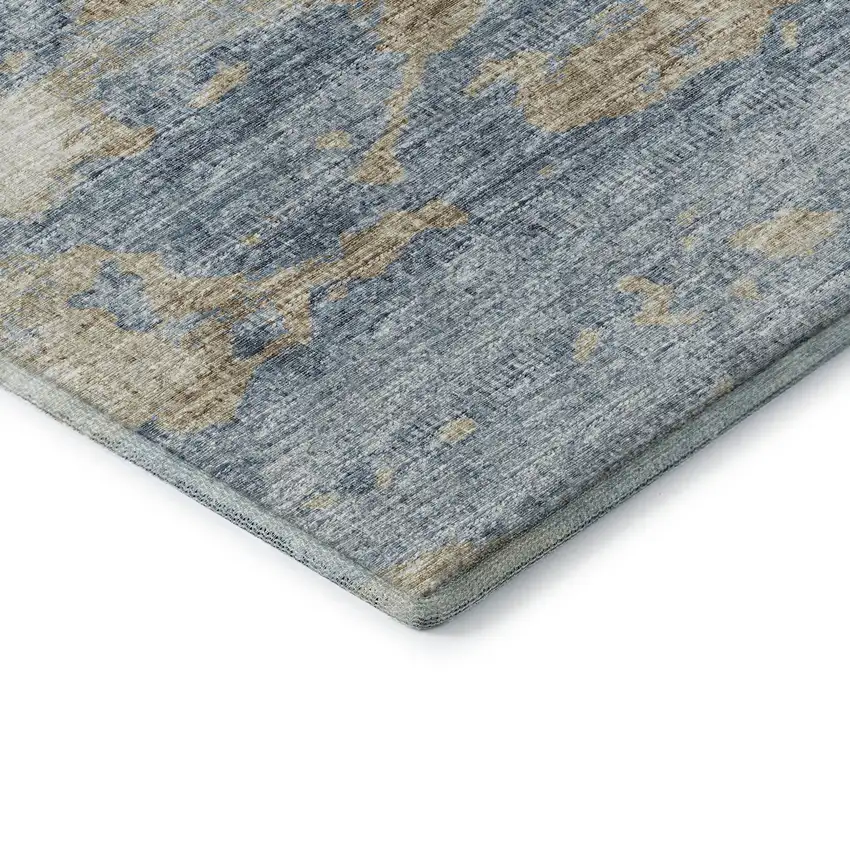 Blue Silver And Gold Abstract Washable Area Rug With UV Protection Photo 9
