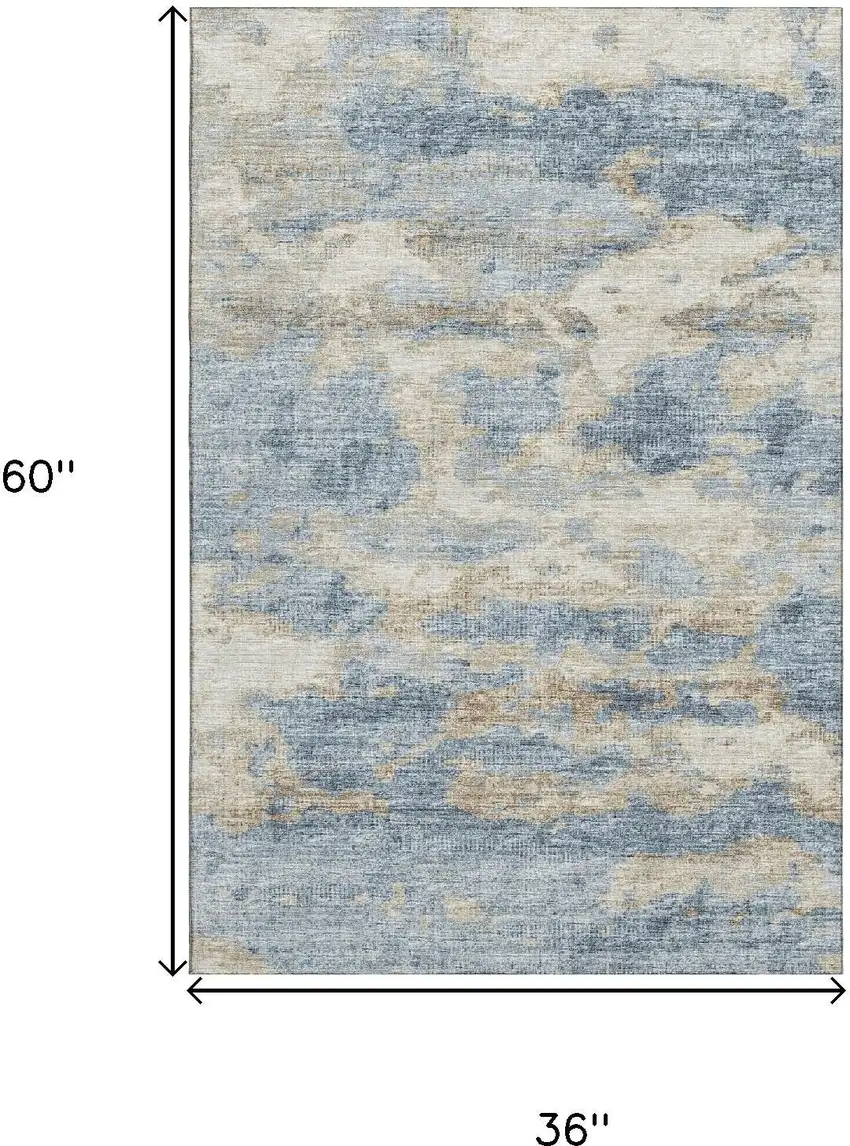 Blue Silver And Gold Abstract Washable Area Rug With UV Protection Photo 3